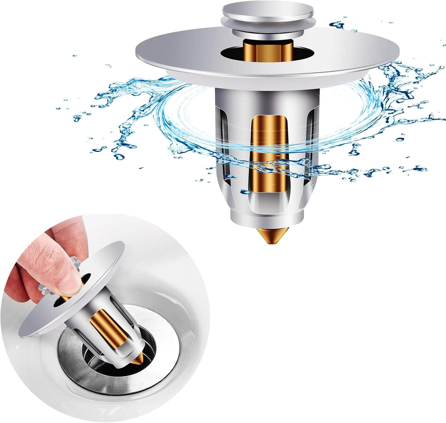 Vickes Bathroom Sink Stopper Sink Drain Plug, Universal Basin Pop-up Drain Filter Push Type Sink Drain Stopper Bathtub Plug, No Overflow Bathtub Drain Plug with Basket for 1.02~1.96'' Drain Holes