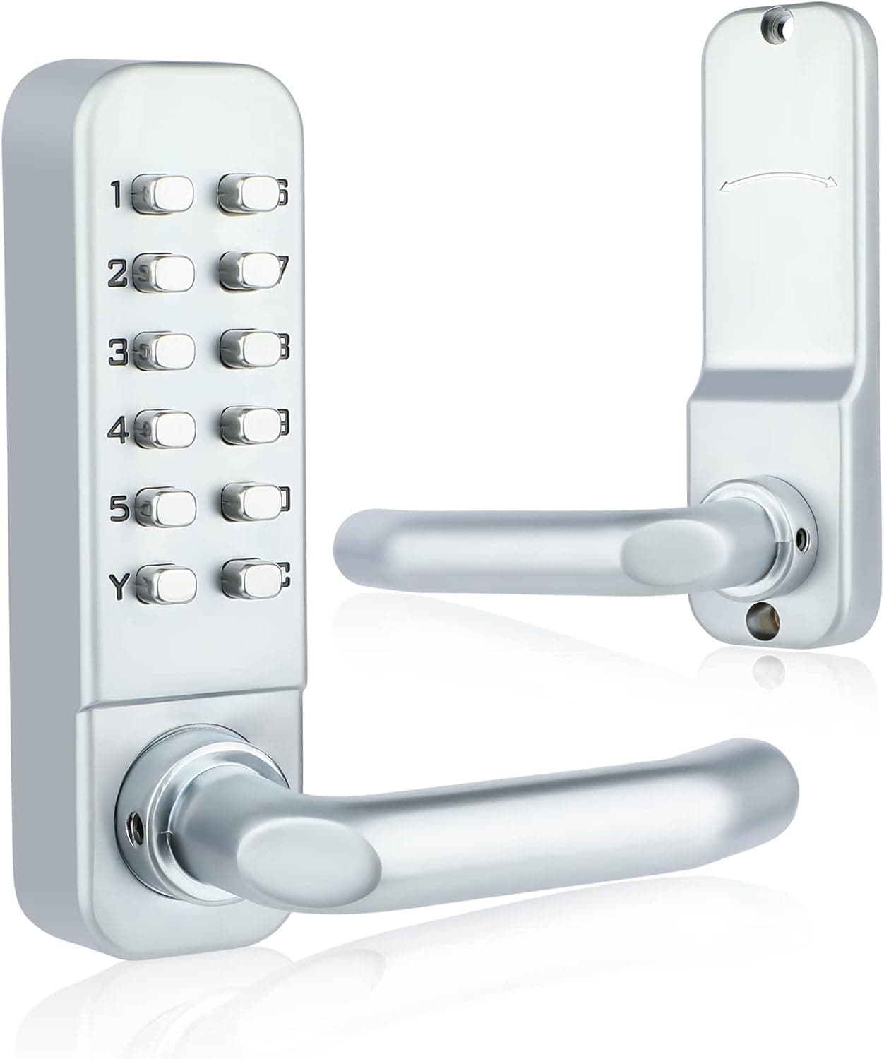 100% Mechanical Keyless Entry Door Lock with Keypad Door Knob, Waterproof Keypads Deadbolt Door Lock with Handle, Stainless Steel Digital Outdoor Gate Combination Door Locks Set with Keypads (Silver)