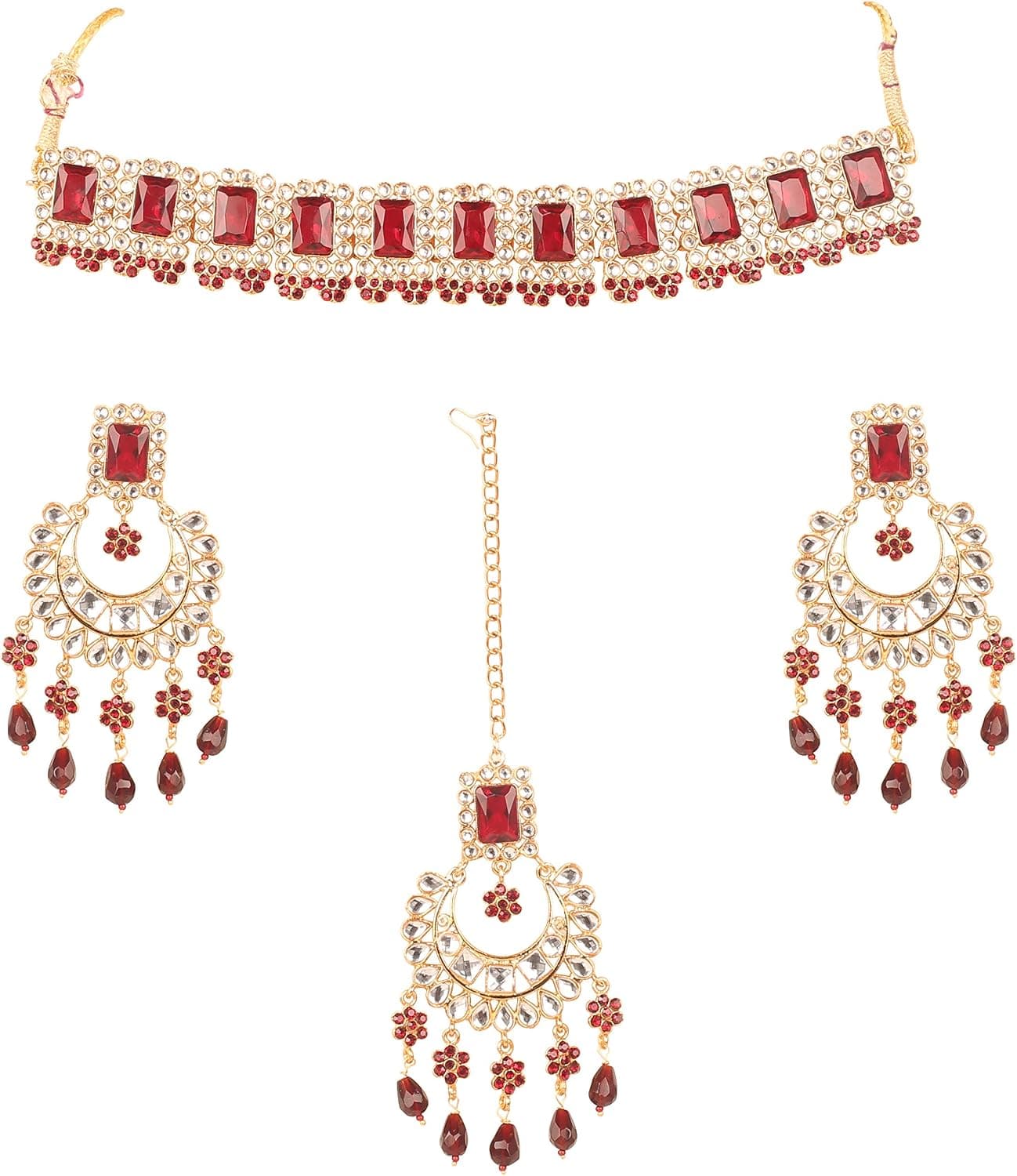 Touchstone Indian Bollywood Gorgeous Intricate Workmanship Mughal White Colorful Rhinestone Crystal Wedding Designer Jewelry Choker Necklace Set in Gold and Silver Tone for Women.