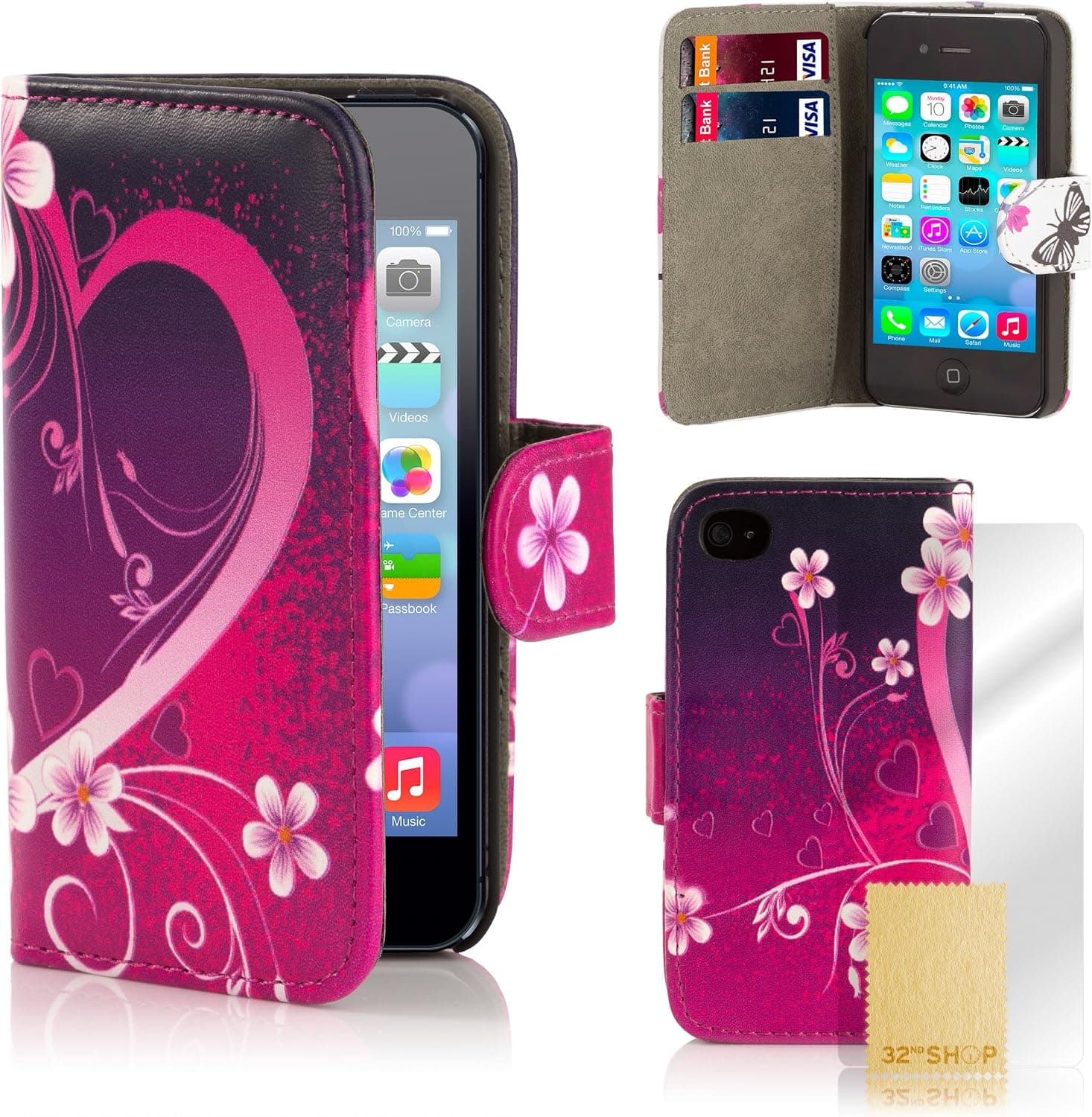 32nd Design Book Wallet Faux Leather Case Cover for Apple iPod Touch 5 (5th generation) - Love Heart