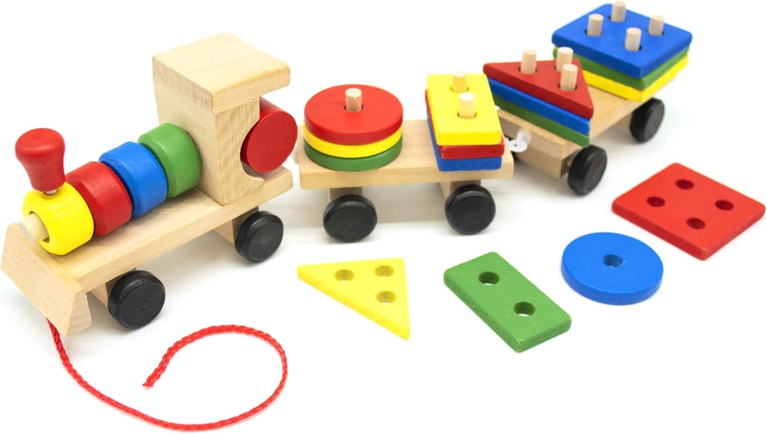 LMC Products Wooden Train with Shape Sorter & Pegs - Fine Motor Skills Toys, Toddler Stacking Toys, Montessori Inspired Toys for Toddlers 3 Years, Wooden Toys for Toddlers - Wood Shape Sorter Train