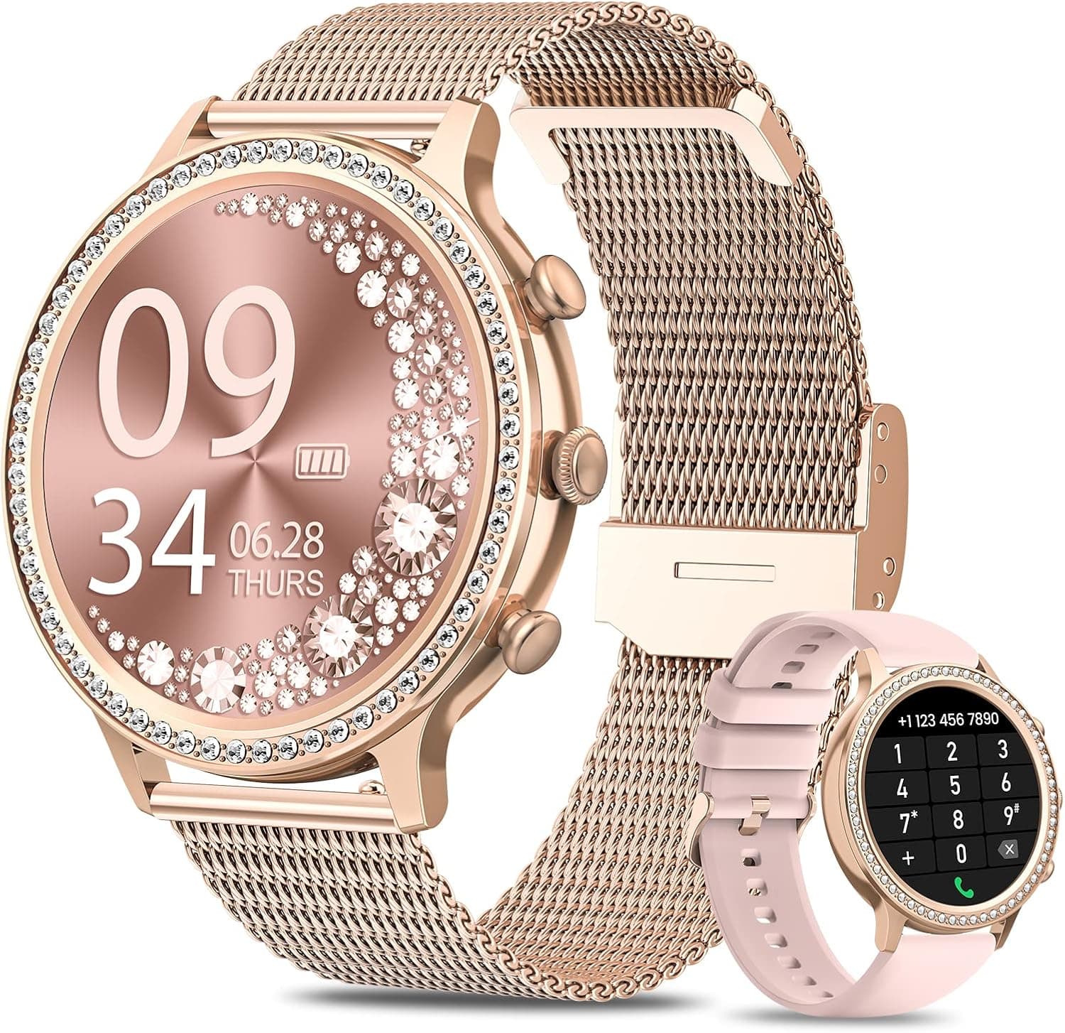 Smart Watches for Women with Diamonds (Answer/Make Call), 1.32'' Bluetooth Smartwatch for Android Phones, Fitness Tracker with Heart Rate, Blood Oxygen, Sleep Monitor, Pedometer, Best Gifts Gold