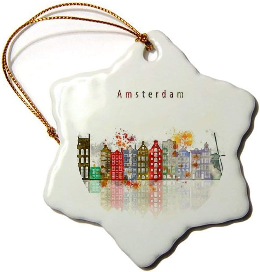 Fhdang Decor Amsterdam Souvenirs Snowflake Porcelain Christmas Ornament Double-Sided Ceramic Ornament,3 Inch