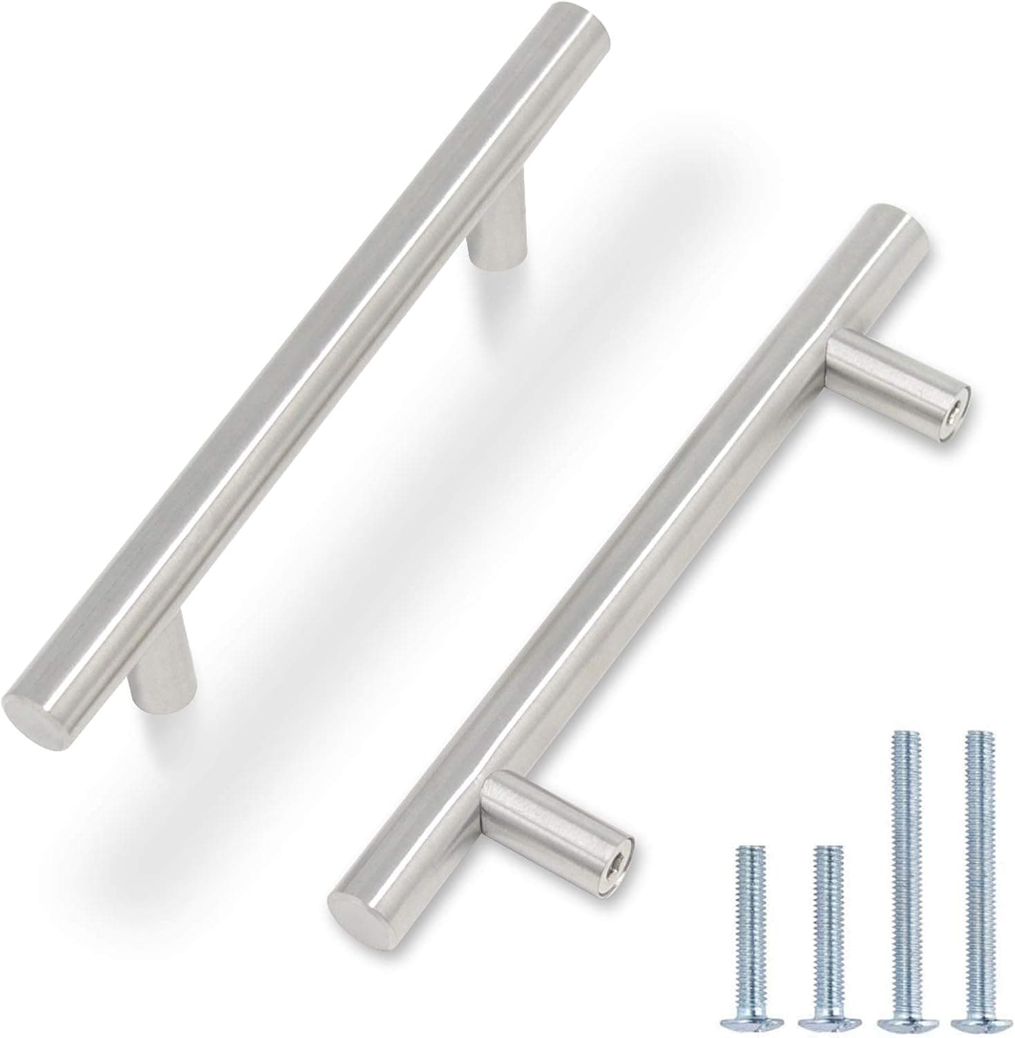 Knobonly 10 Pack 3-3/4"(96mm) Hole Centers Cabinet Pulls Brushed Nickel Finish, Euro Style T Bar Kitchen Cabinet Handles Stainless Steel Drawer Pulls Modern Cupboard Handle Pulls for Cabinet