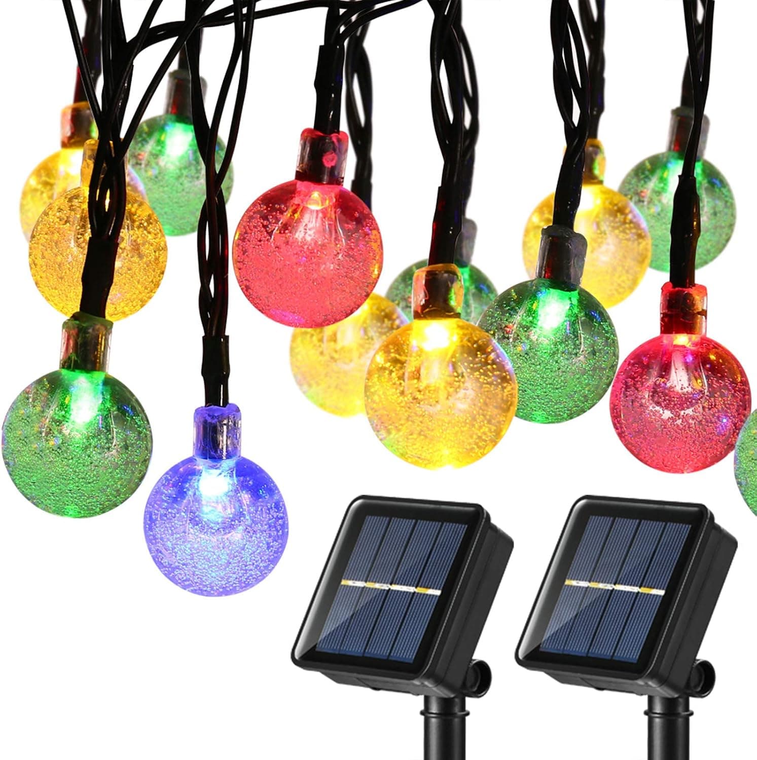 Joomer Solar String Lights Outdoor,Upgraded 2 Pack 30 LED 20ft Crystal Globe Lights with 8 Lighting Modes,Waterproof Solar Powered Patio Lights for Outdoor Garden Yard Porch Party Decor (Multi-Color)