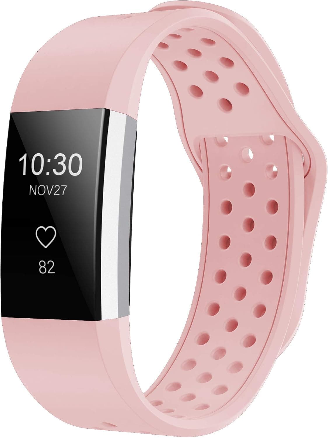 iGK Silicone Replacement Bands Compatible for Fitbit Charge 2, Adjustable Breathable Sport Strap Smartwatch Fitness Wristband with Air Holes with Clsap Pink Large