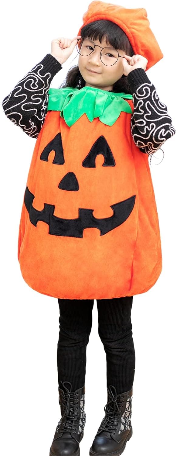 Kids Pumpkin Costume, Lantern Face Fancy Dress up for Carnival, Soft Thick and Comfortable Plush Fabric