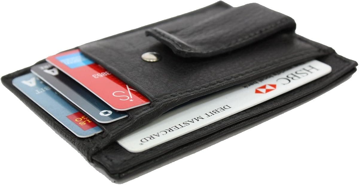 Fine Leather Men's Mini Front Pocket Wallet ID Credit Card Holder Metal Spring Clip
