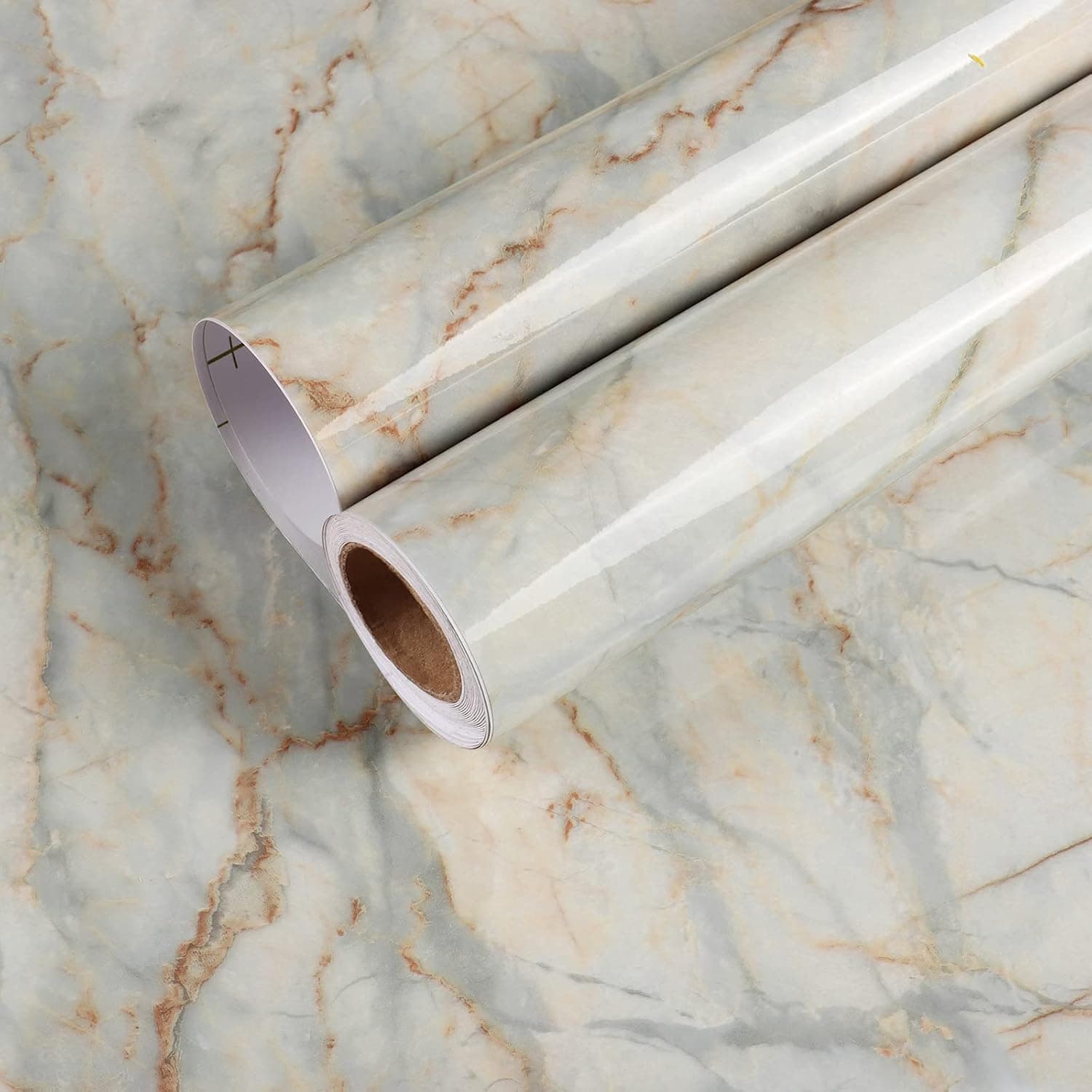CHIHUT Glossy Marble Contact Paper for Countertops Waterproof Self-Adhesive Removable Marble Wallpaper for Walls Thick Vinyl Film Kitchen Peel and Stick Countertops Paper for Table Bathroom 17.7”×236”