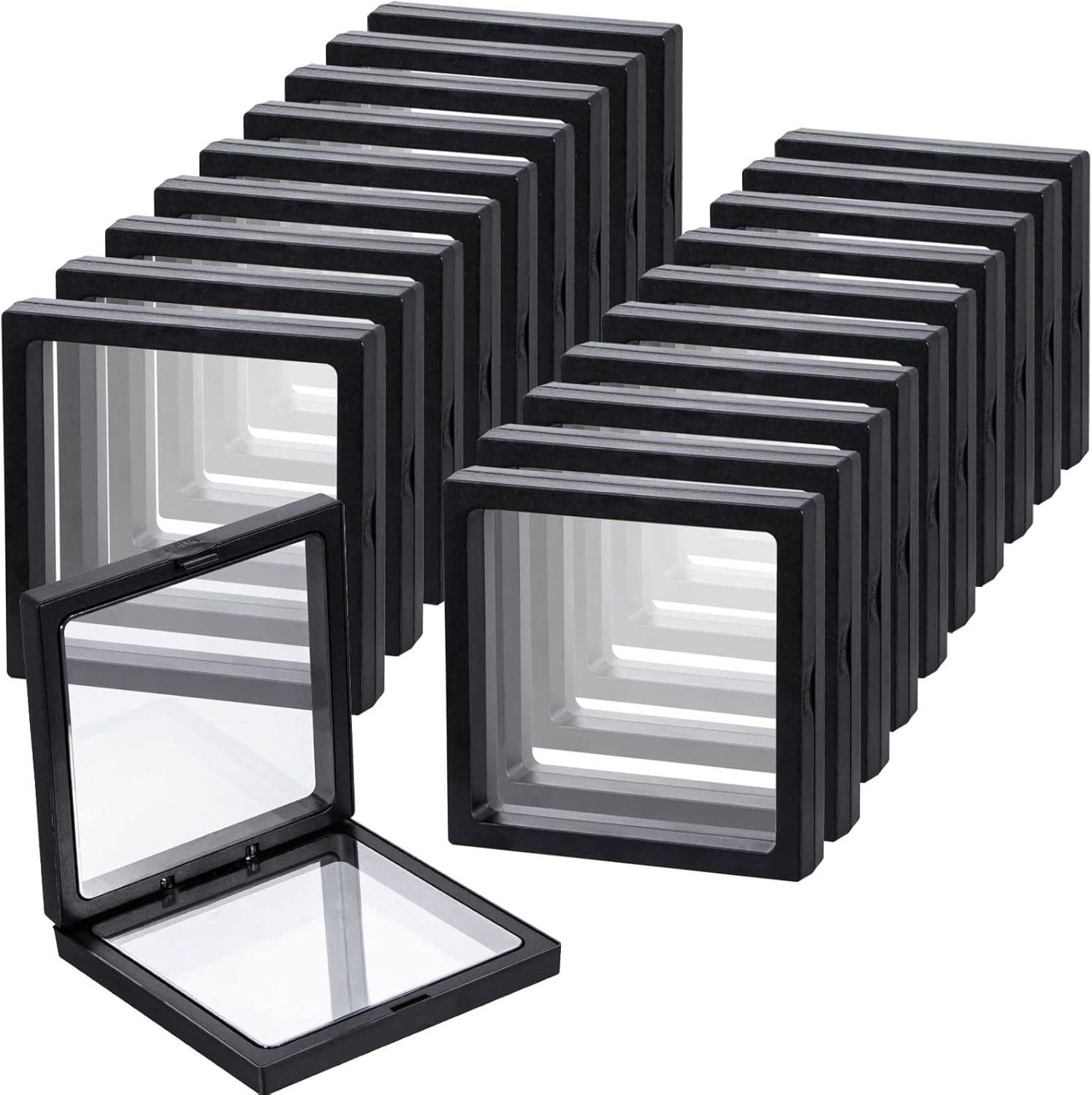 sdoot Black 3D Floating Frame Display Holder Stands, Coin Display Stands Set of 20 3D Floating Jewelry Frame for Challenge Coins, AA Medallions, Jewelry- 3.5 x 3.5 x 0.8 Inches