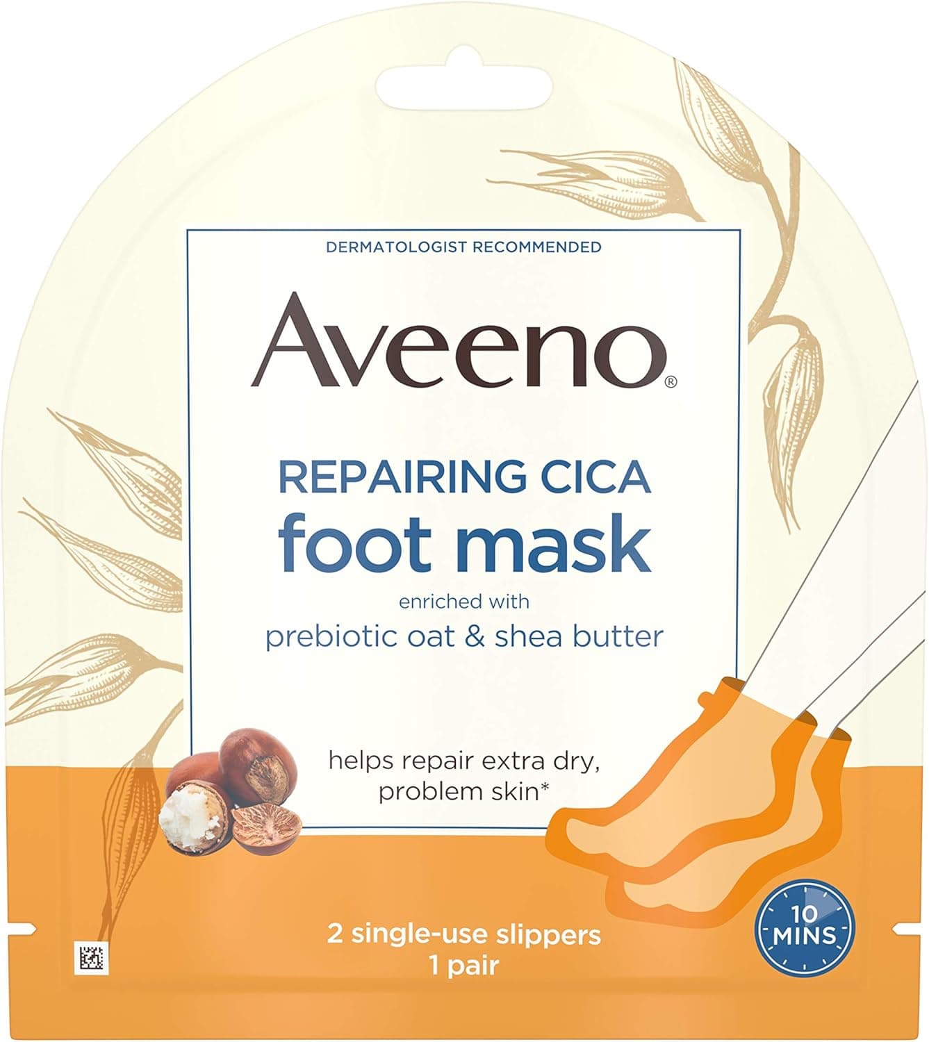 Aveeno Repairing CICA Foot Mask with Prebiotic Oat and Shea Butter, Moisturizing Foot Mask for Extra Dry Skin, 1 Pair of Single-Use Slippers (Pack of 3)