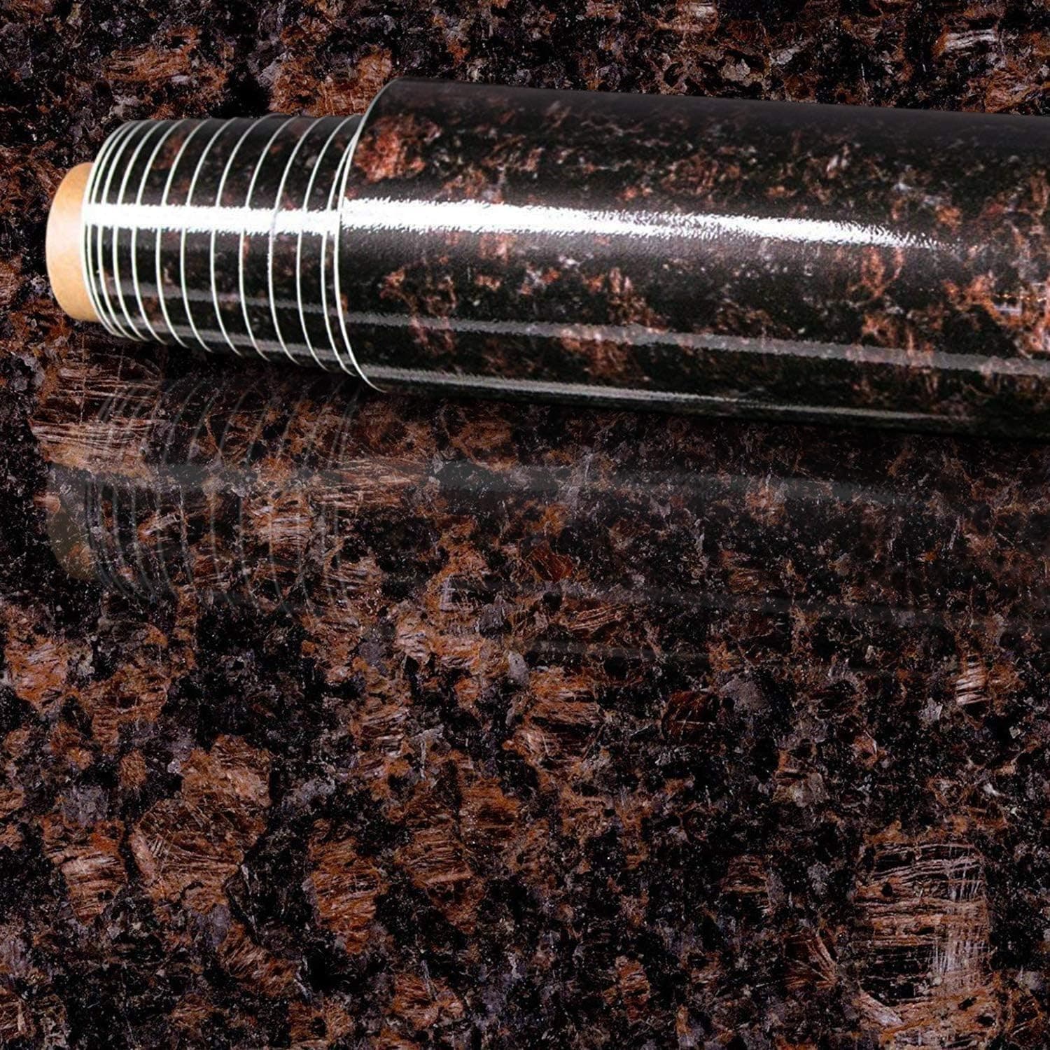 Instant Granite Countertop Vinyl Laminate Sheet | Peel & Stick | Durable Self-Adhesive Paper Resists Heat, Stains, Water | Kitchen & Bath | 36” x 144” | Granite Design | Chestnut (12ft)