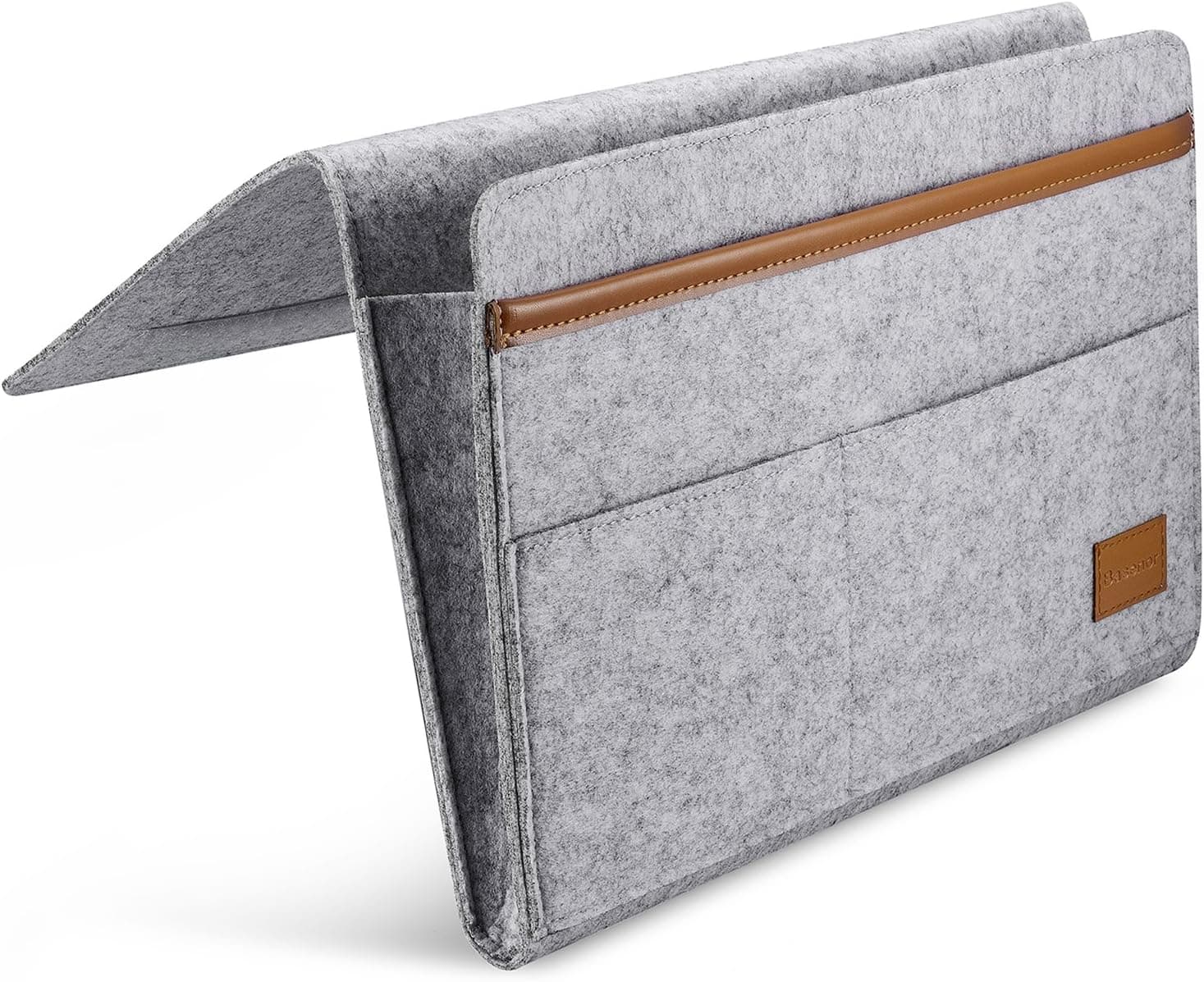 BASENOR Bedside Caddy Felt & Leather Bed Bedside Organizer Pocket for Bedroom, College Dorm Room, Bunk