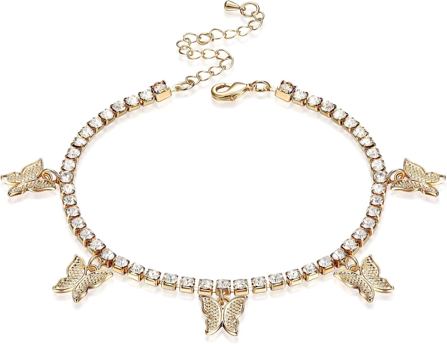 Jstyle Butterfly Anklet for Women Ankle Bracelets Rhinestone Anklets Boho Beach Tennis Chain Anklets Foot Jewelry