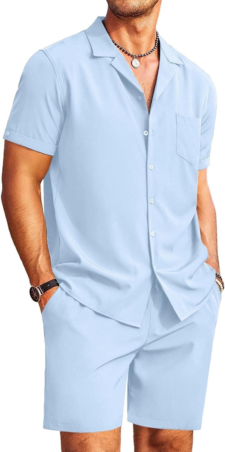 COOFANDY Men's 2 Pieces Shirt Set Short Sleeve Button Down Casual Hippie Holiday Beach T-Shirts Shorts Outfits