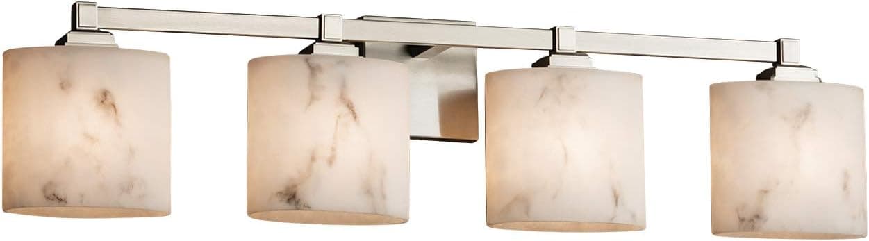 Justice Design Group Lighting FAL-8434-30-NCKL LumenAria Regency 4-Light Bath Bar Oval Brushed Nickel Finish with Faux Alabaster Shade