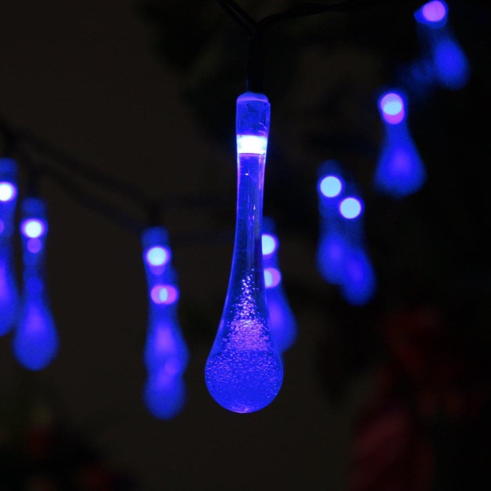 Wishwill Waterproof Outdoor Solar Powered Christmas String Lights 20ft 2 Light Model 20 LED Raindrop Lights with Solar Panel for Christmas Birthday Party Decoration(Blue)