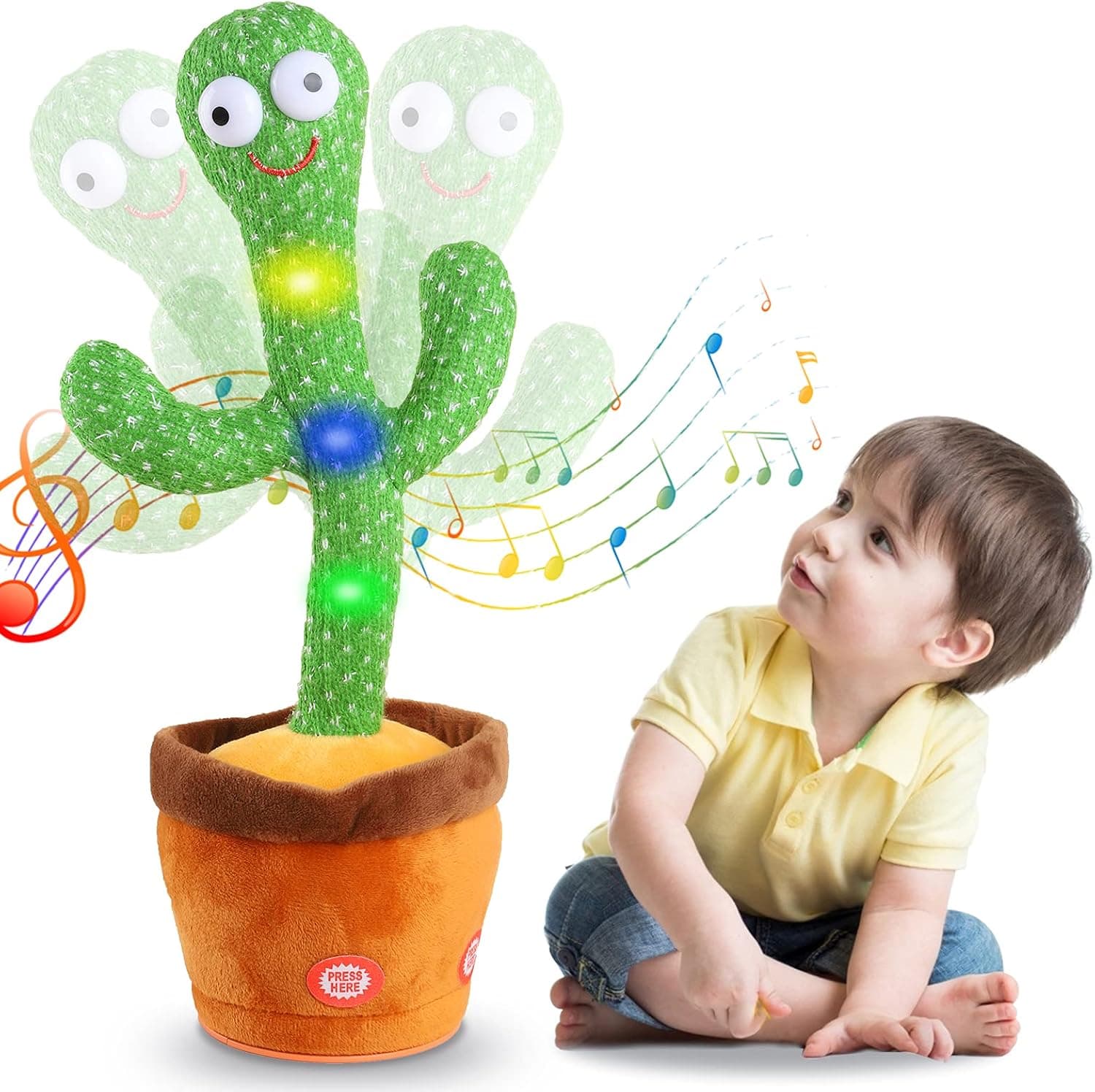 Kids Dancing Talking Cactus Toys for Baby Boys and Girls, Singing Mimicking Recording Repeating What You Say Sunny Cactus Electronic Light Up Plush Toy with 120 English Songs Smart Toy
