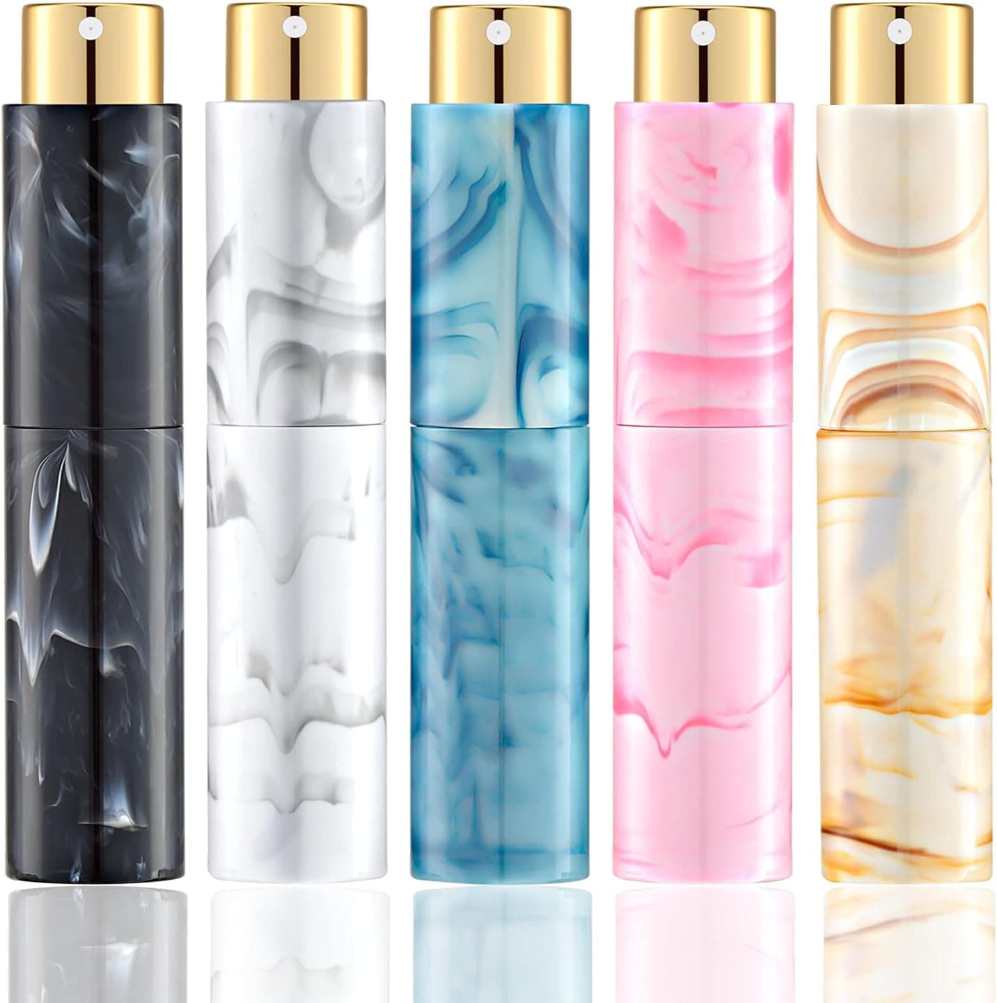 Lil Ray 5 PCS Perfume Atomizer Bottles Set, Refillable Mini Travel Size Empty Perfume Sprayer, Marble Pattern Portable Spray Bottle for Women&Men (10ML, 5 Colors)