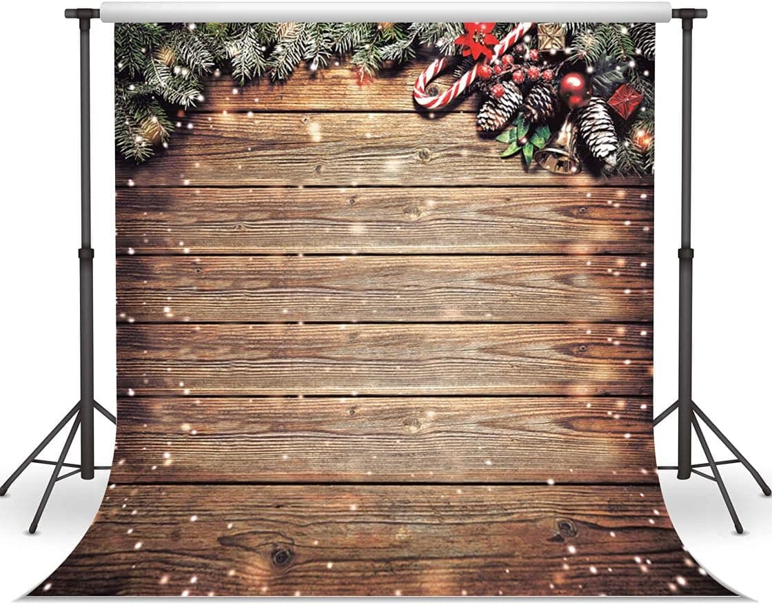 WOLADA 8x8FT Christmas Backdrop Snowflake Glitter Christmas Wood Wall Photography Backdrop Xmas Wooden Floor Backdrops for Party Kids Portrait Photoshoot Prop Christmas Photo Booth Backdrop 11690