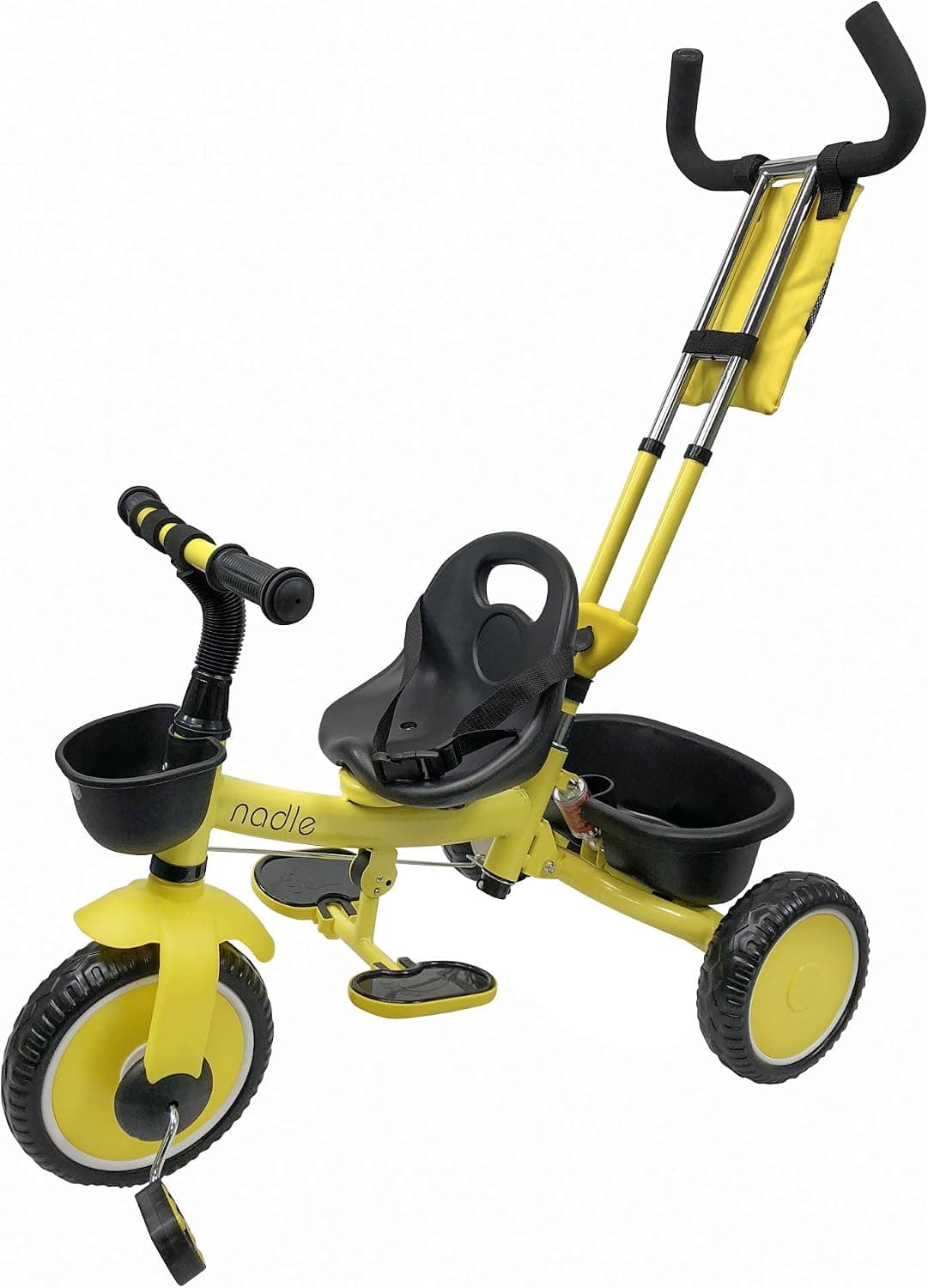 Nadle Yellow Steer and Stroll Kids Trike for 2 Years Old 3 in 1 Up to 55Lb, 10-inch Wheels