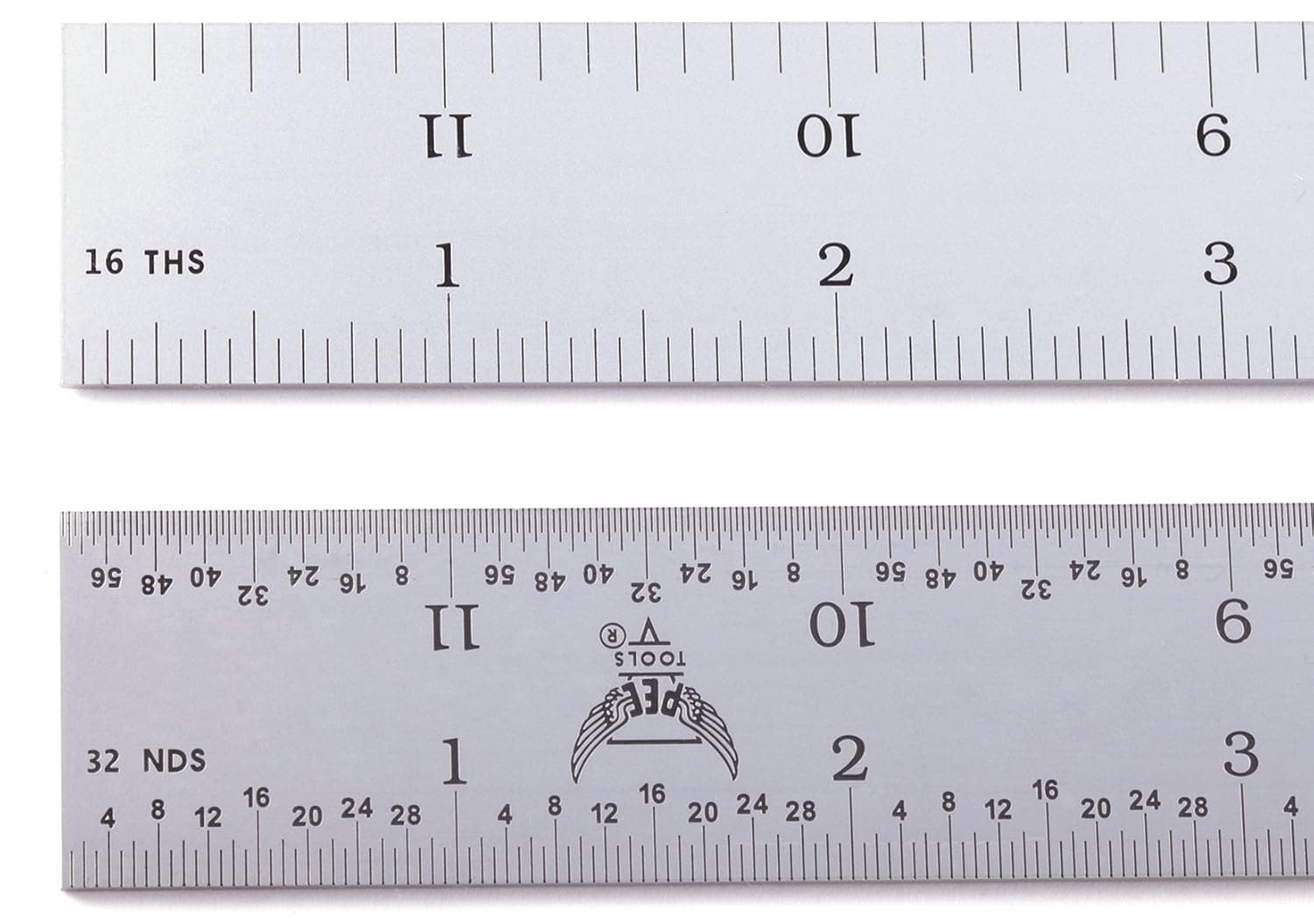 PEC Tools Rigid 24" 4R Stainless Steel Satin Chrome Machinist Engineer Ruler Scale with Markings 1/8, 1/16, 1/32 & 1/64
