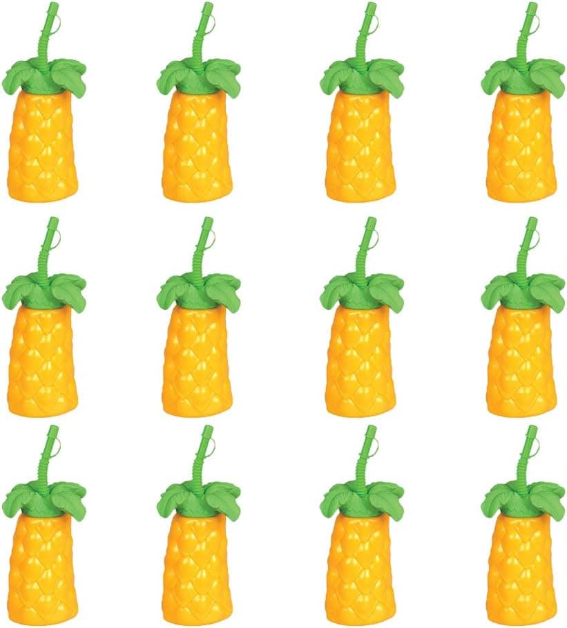 ArtCreativity Palm Tree Plastic Cups Set - Pack of 12 - 20 oz. Big - Includes Screw-on Sipper - Spectacular Summer Beach Toys and Party Favors - Amazing Gift for Everyone