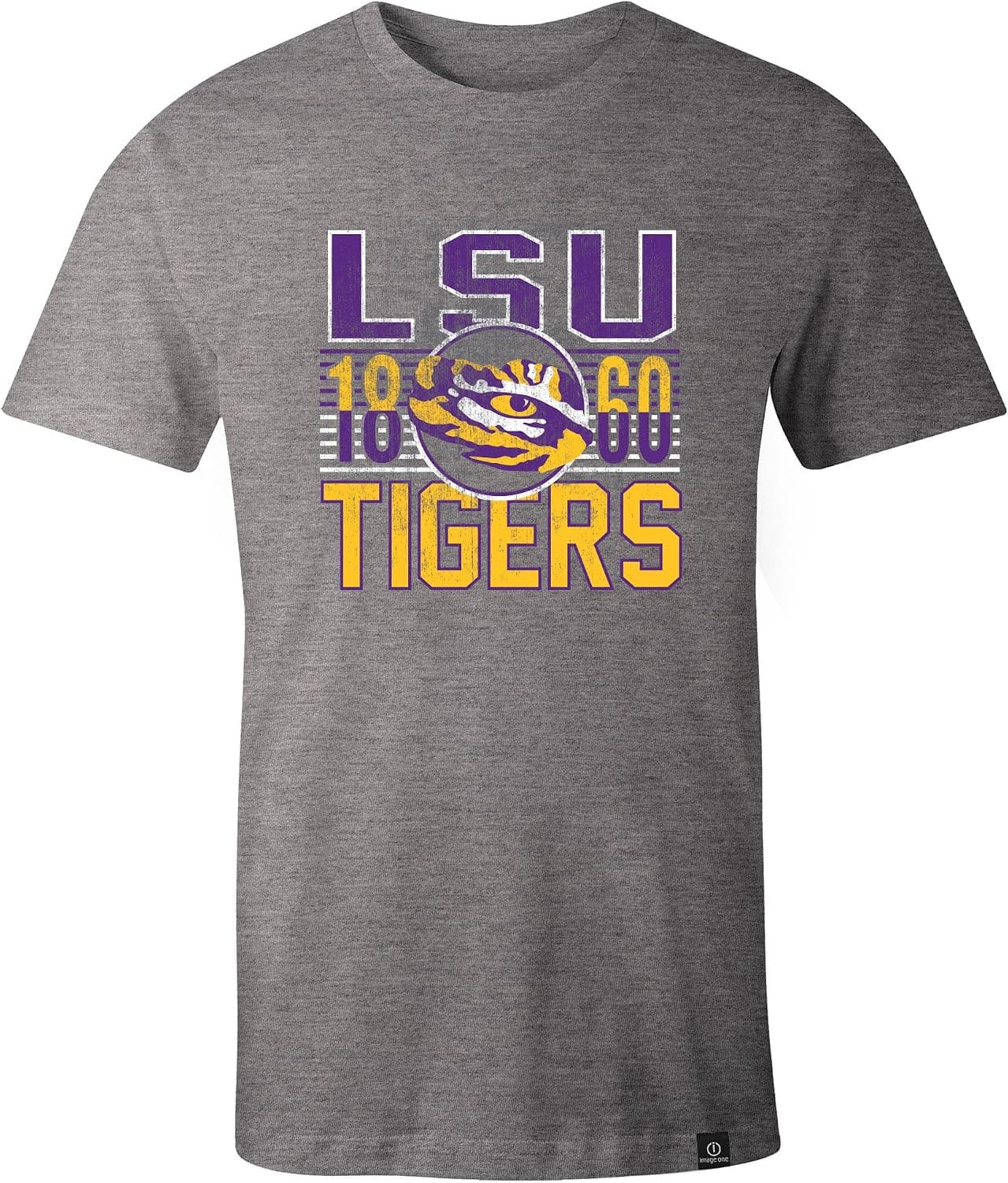 NCAA LSU Tigers Adult NCAA Retro Stacked Image One Everyday Short sleeve T-Shirt, X-Large,HeatherGrey