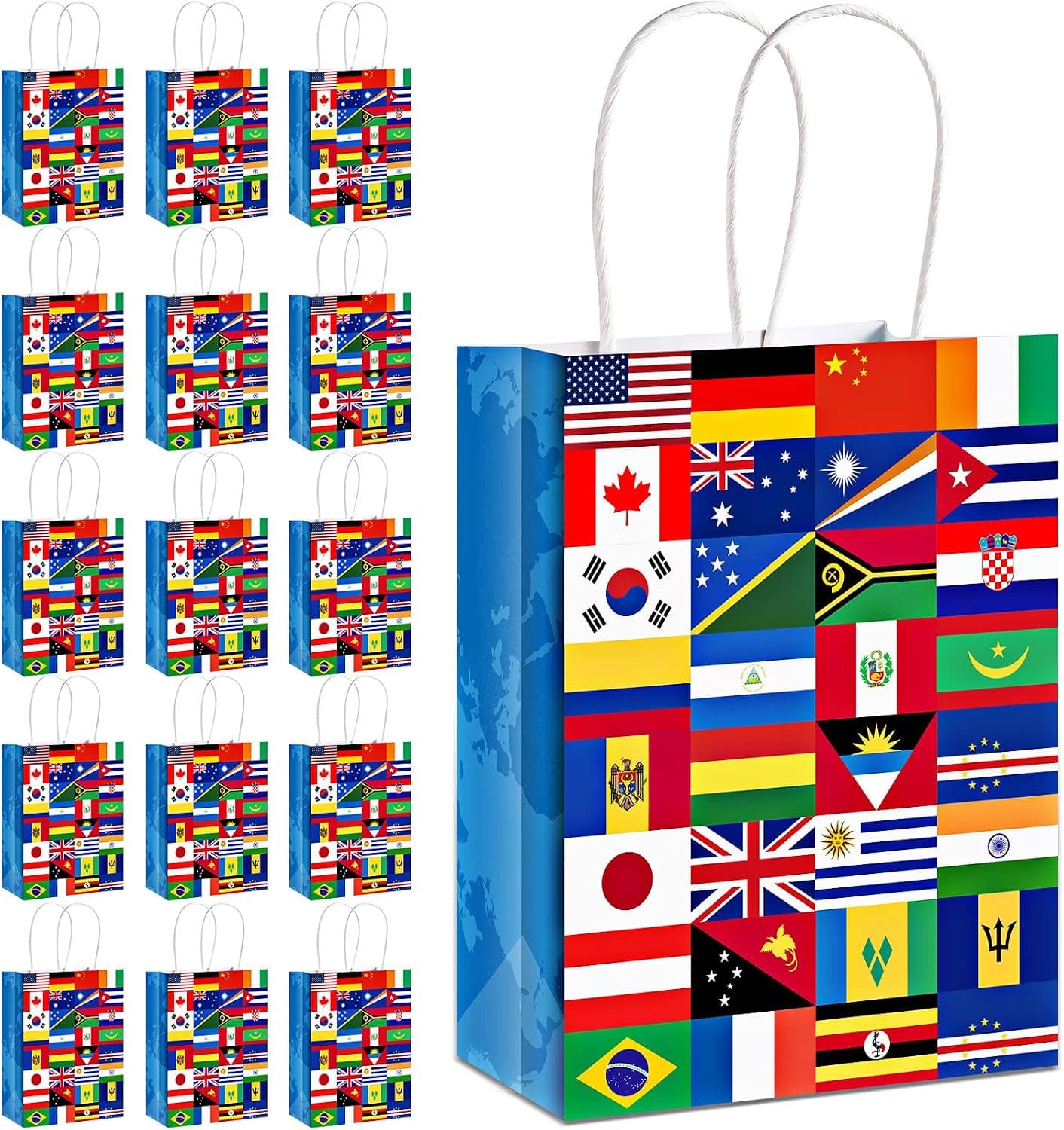 16 Pack International Flag Bags Flag Party Gift Bags World Country Flag Goody Bags Flag of the World Decoration Supplies for Soccer Sports, Opening, Beer Festival Events Celebration Supplies