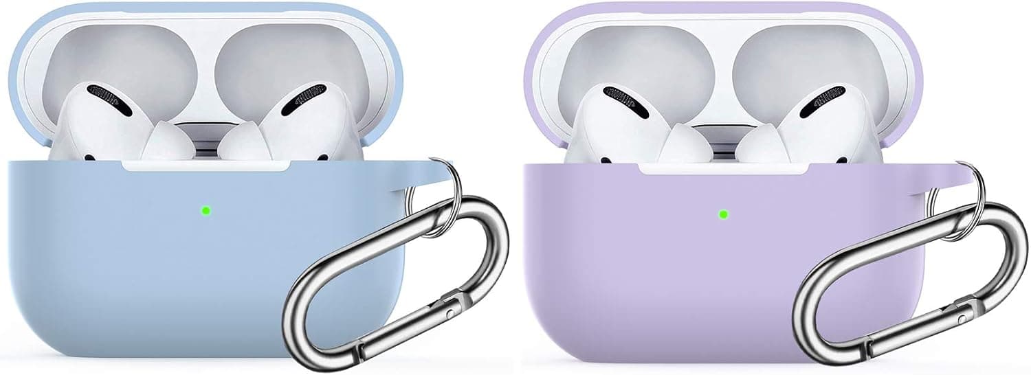 for Airpods Pro Case,Watruer Soft Silicone Skin Cover Shock-Absorbing Protective Case with Keychain for Apple Airpods Pro 2019 (Front LED Visible) - Light Blue/Purple
