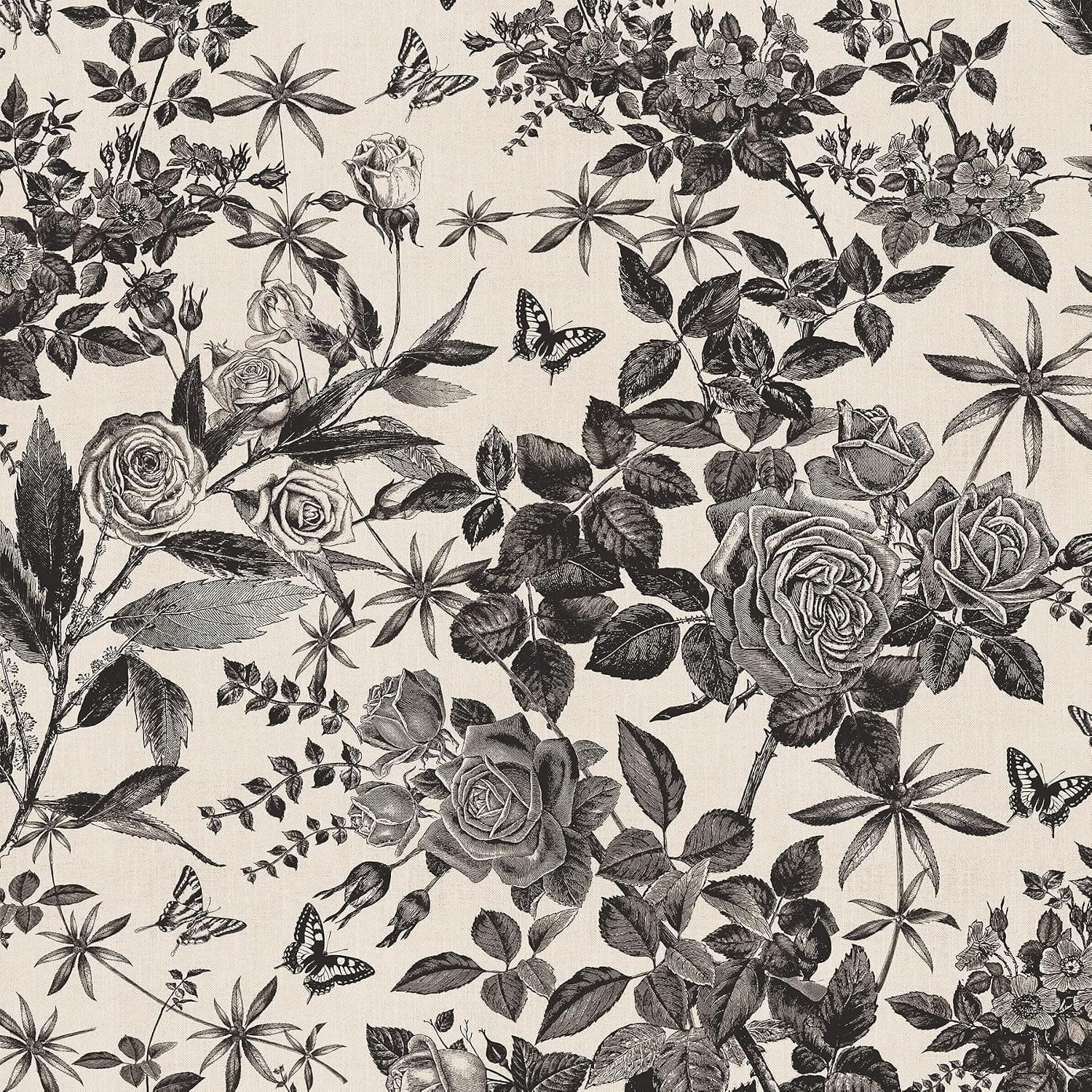 JiffDiff Vintage Peel and Stick Wallpaper Floral Wallpaper 17.3" x 118" Cream Wallpaper Flower Wallpaper Waterproof Wallpaper for Kitchen Bathroom Cabinet Wallpaper