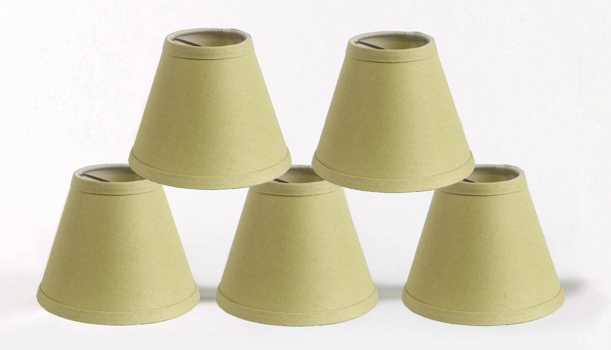 Urbanest Pure Linen Chandelier Lamp Shades, 6-inch, Hardback Clip On, Olive Green(Set of 5)