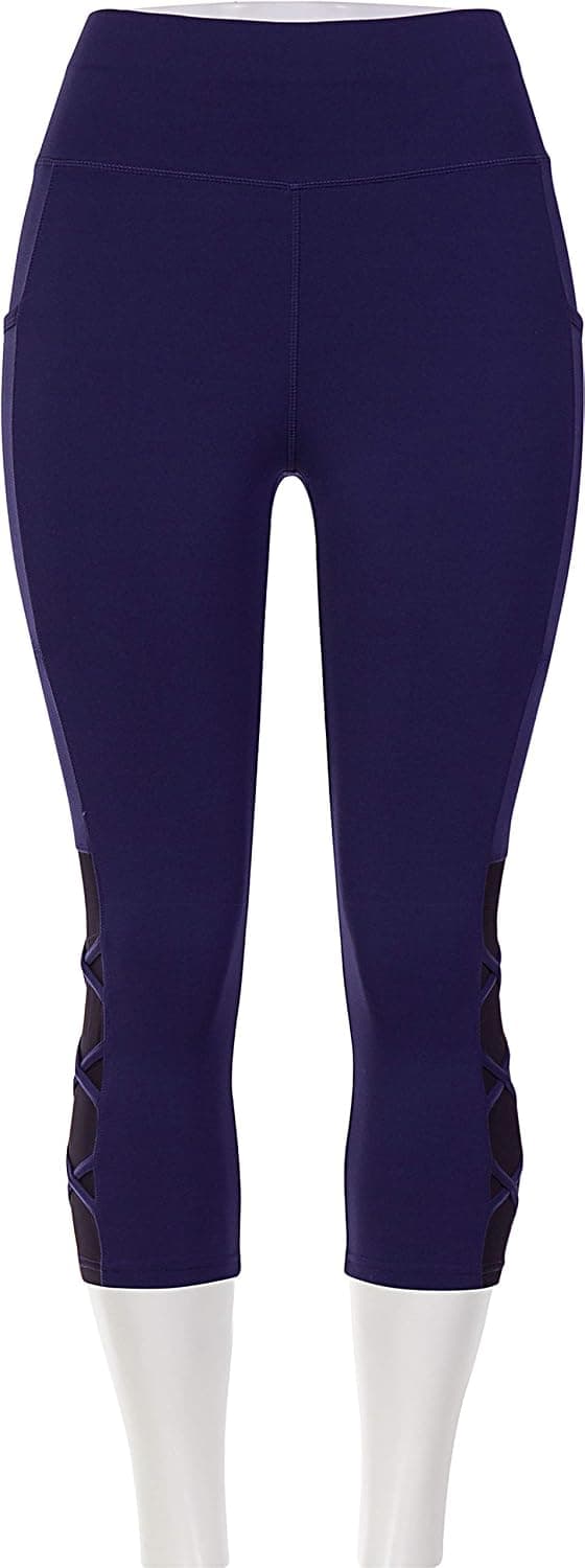 Pop Fit Women's Crop Length ~Lily~ Navy Leggings - High Waisted, Capri Length, with Pockets