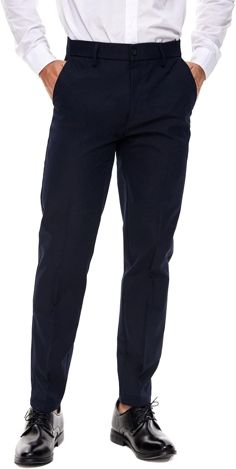 Plaid&Plain Men's Dress Pants Slim Fit Stretch Khaki Pants Wrinkle Free