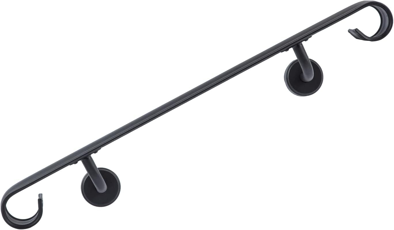 Wall Handrail Wrought Iron Stair Handrail Wall Mount Handrail Fit 3-4 Steps for Indoor or Outdoor Stairs