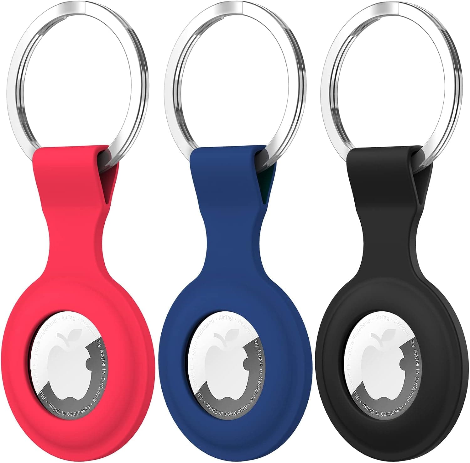 Suoman 3 Pack Silicone Case Keyring, Tracker Cover for Apple AirTag, Case Cover Locator Keychain for Apple AirTag Case Key Ring, for Airtag Accessories -Black+Blue+Red