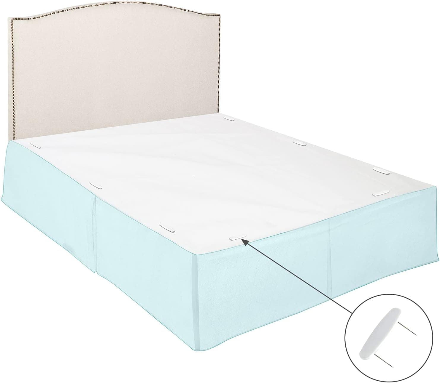 Clara Clark Pleated Bed Skirt - 14 inch Tailored Drop - Luxury Microfiber Dust Ruffle - Includes 8 Pins, King Size, Aqua Blue