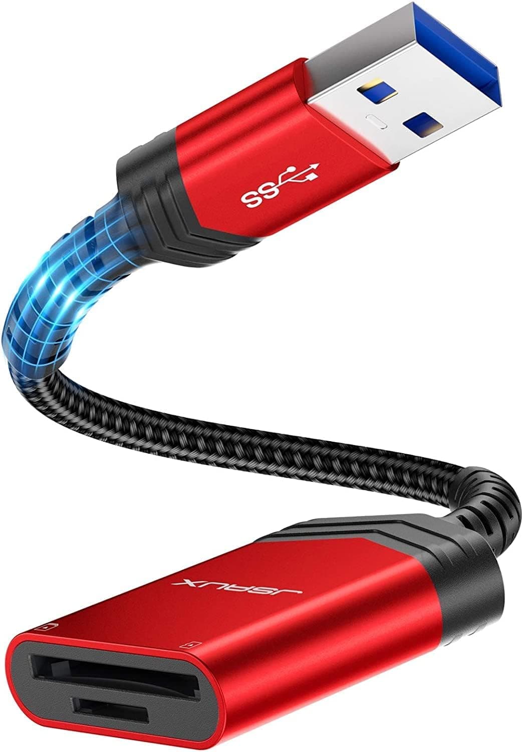 SD Card Reader, JSAUX USB 3.0 to Micro/SD Card Adapter 5Gbps 2TB Capacity TF SD Micro SD SDXC SDHC MMC RS-MMC Micro SDXC Micro SDHC UHS-I for Windows Linux Chrome Read 2 Cards Simultaneously-Red