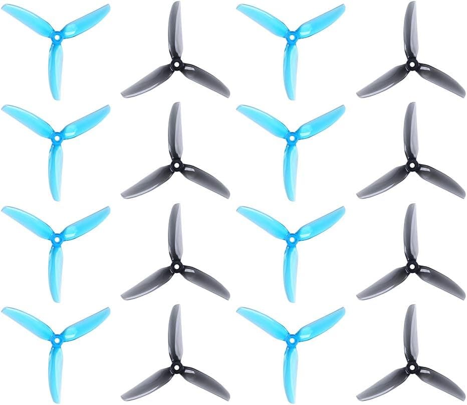 16pcs HQProp 5x4.3x3V2S Tri-Blade Propeller 5 Inch Props for RC FPV Drone Quadcopter (Blue & Grey)