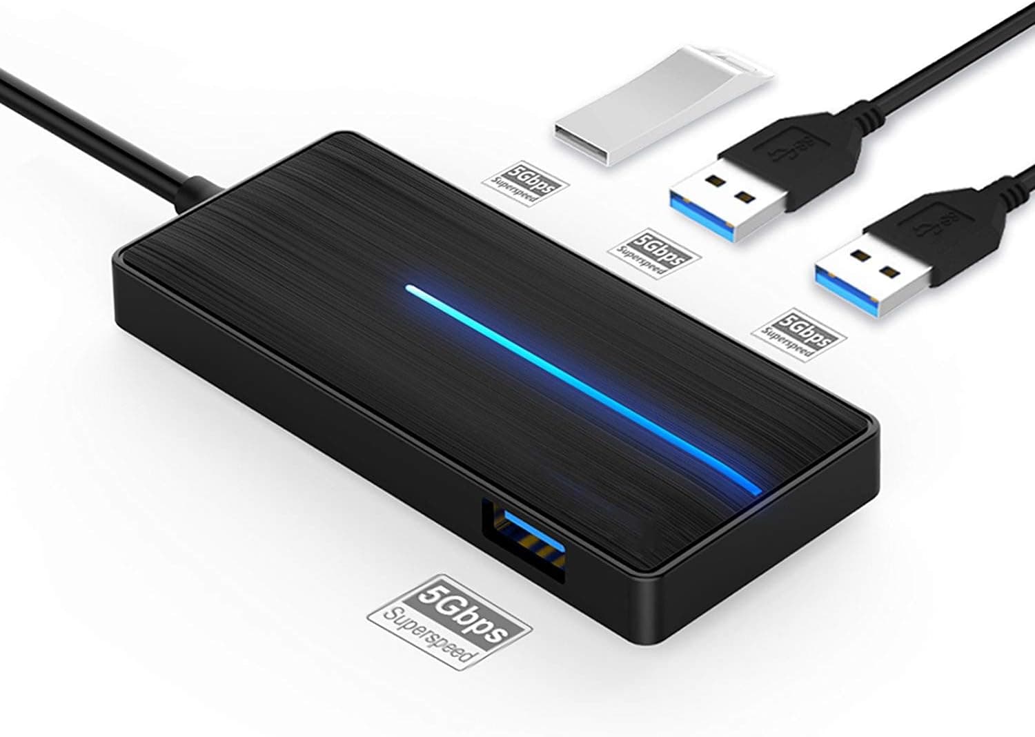 GARMESE 4-Port USB 3.0 Hub, High Speed Ultra Slim Data Hub Splitter with LED Indicator for MacBook, XPS, Chromebook, PC, USB Flash Drive, Mouse, Keyboard, and More