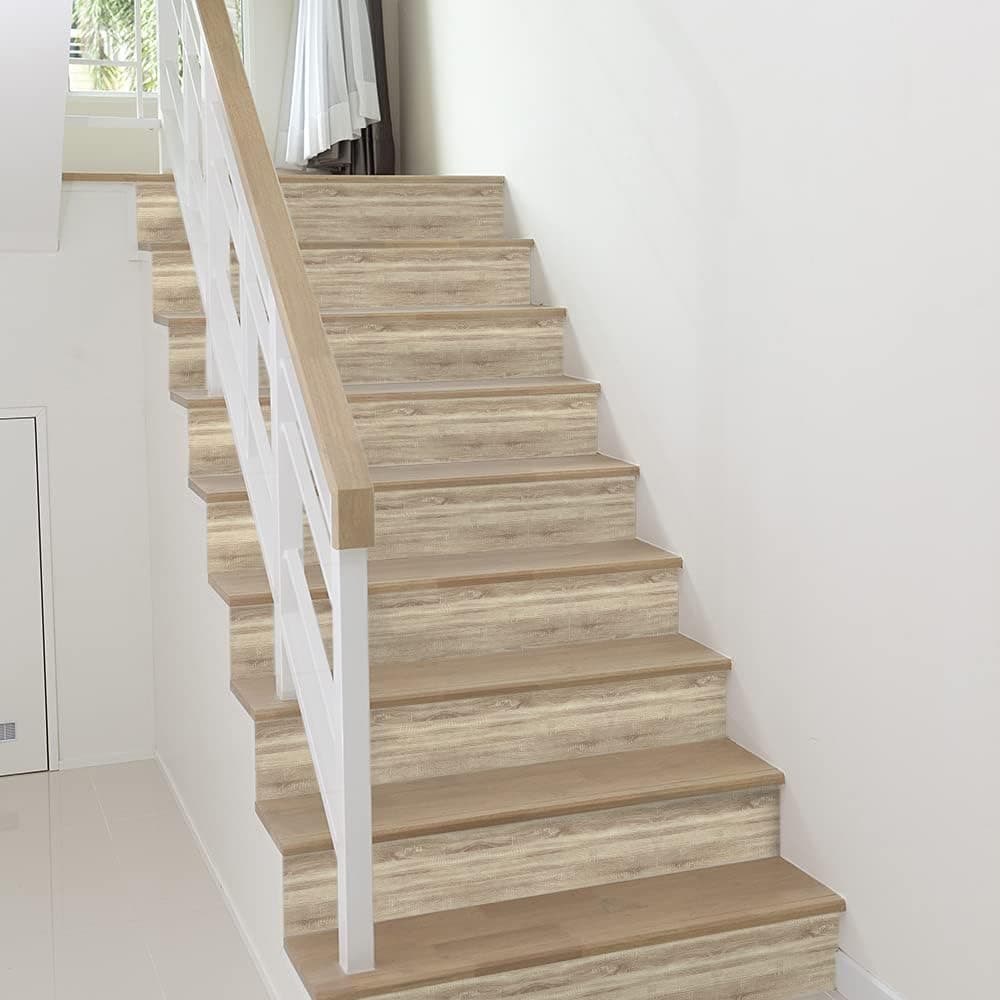 funlife 3Rolls Long Stripe Peel and Stick Stair Riser Stickers, Self-Adhesive Vinyl Staircase Decals Decor for Stair Steps, 7.87"X118.1" Camphor Wood