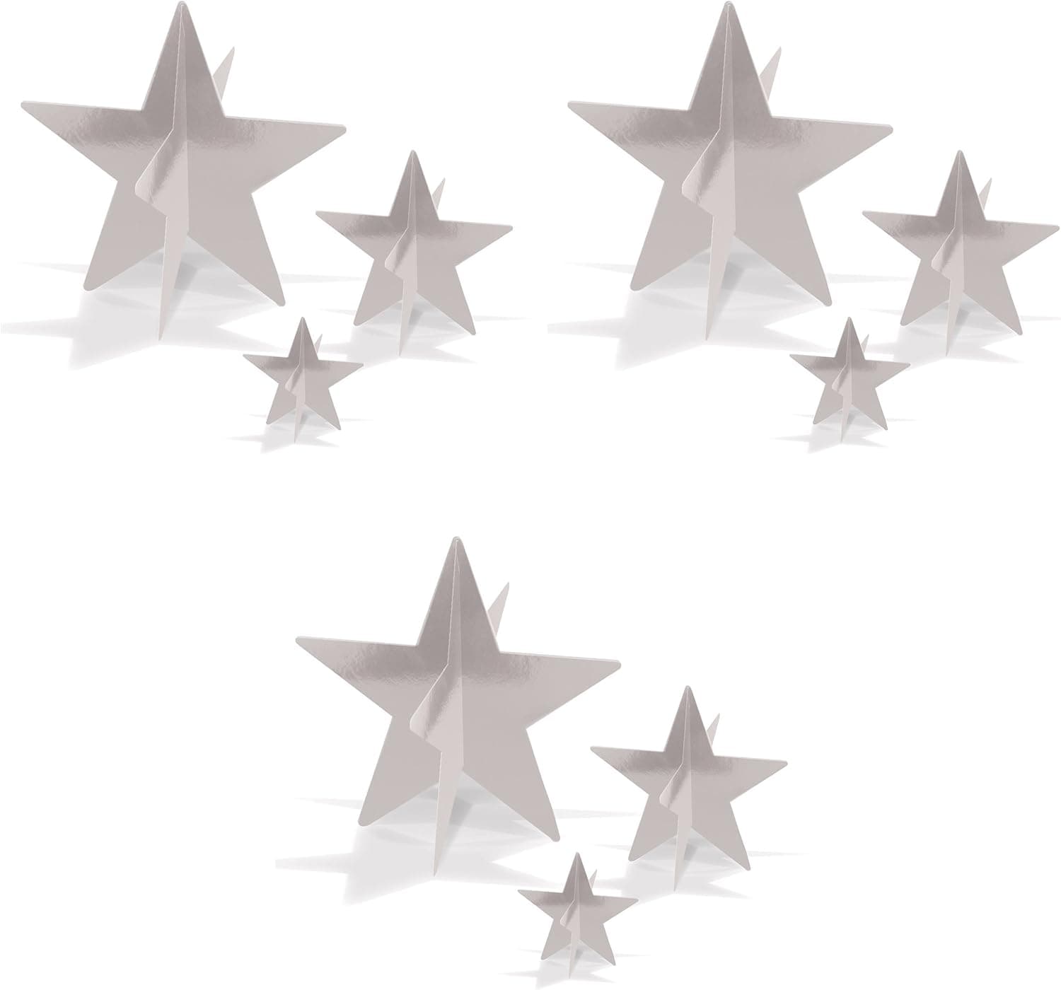 Beistle , 9 Piece 3-D Foil Star Centerpieces, 3" - 8" (Silver)