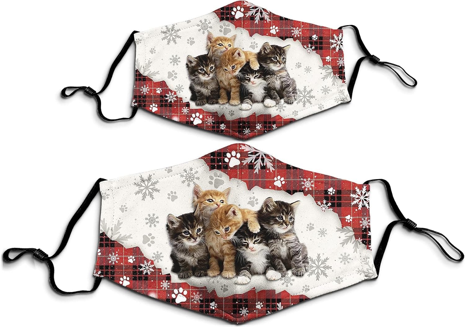 1PCS Christmas Themed Kittens 3D Printed Fabric Face Masks with Nose Wire for Women Adults Cat Lovers