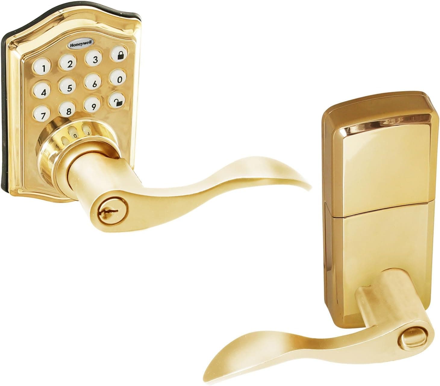 Honeywell Safes & Door Locks - 8734001 Electronic Entry Lever Door Lock, Polished Brass 6.5 x 8.8 x 9 inches