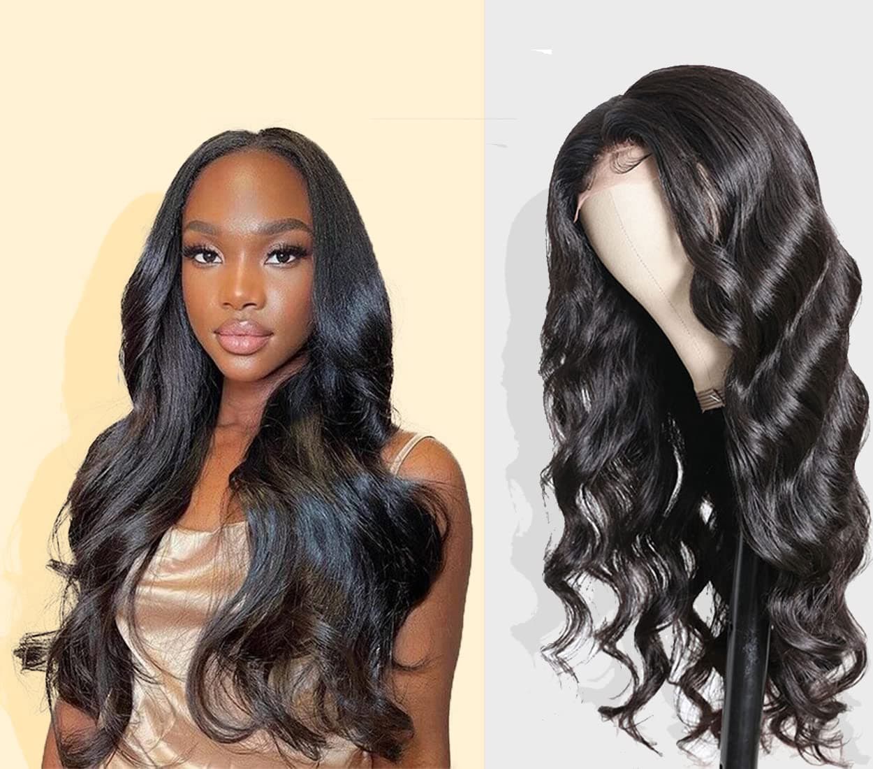 RDFIZZ Human Hair Body Wave Wigs for Black Women 4x4 Lace Closure Wigs Brazilian Virgin Human Hair Pre Plucked 150% Density 18 Inch Glueless Lace Wig