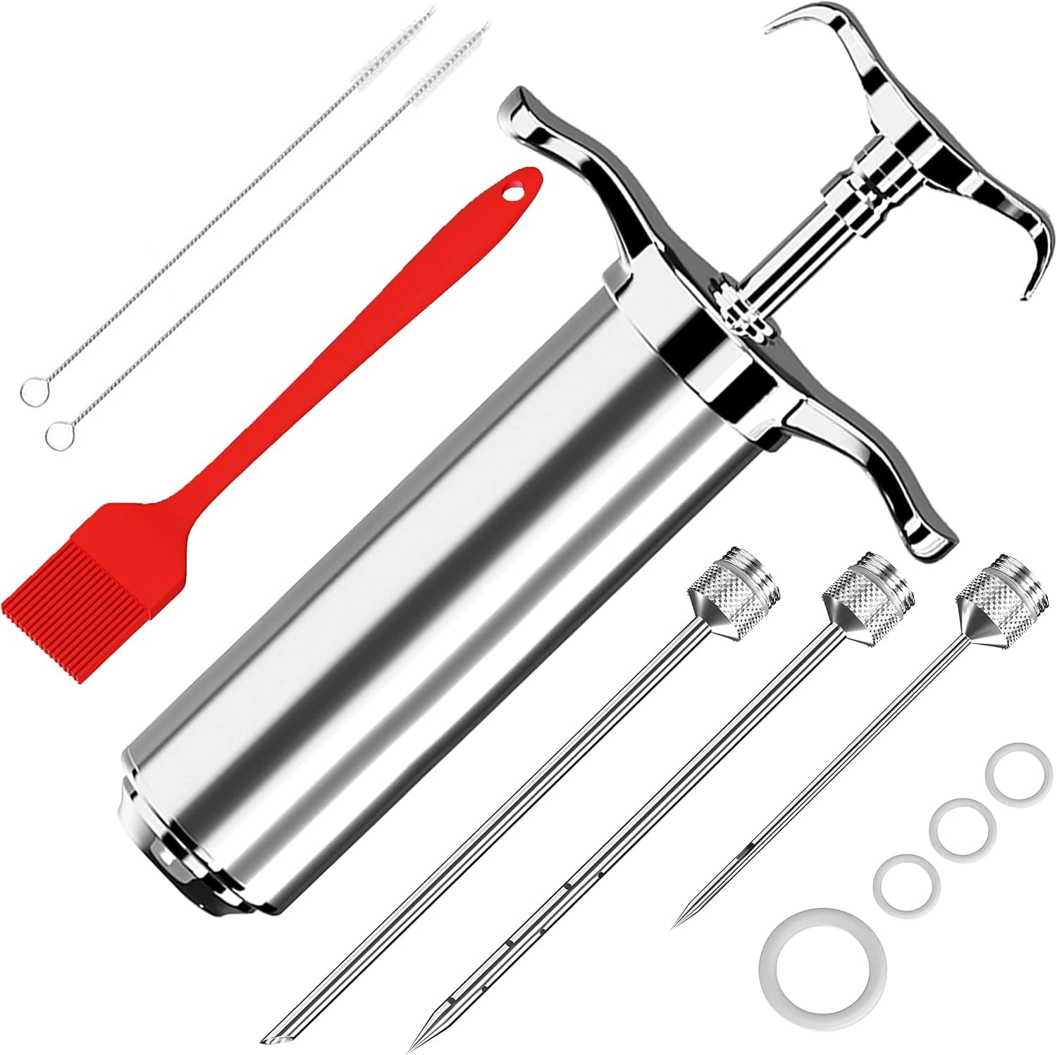 Adocfan Turkey Injector, Turkey Baster Syringe, Stainless Steel Meat Injector Syringe, Turkey Brine Kit, Food Injector, Injecteur A Viande, Seringue Alimentaire, 2-Oz Large Capacity, With Use E-Book