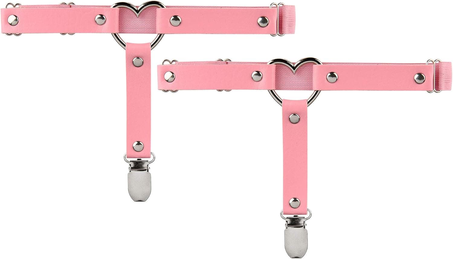Beautyflier 1 Pair Sexy Heart Leg Garter Belt Anti-Slip Clips Elastic Punk Harness