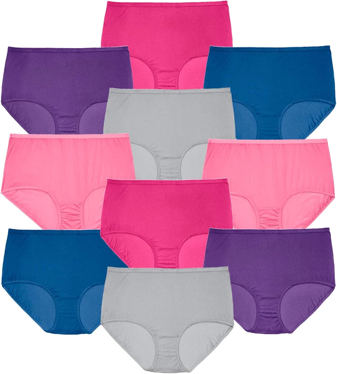 Comfort Choice Women's Plus Size Nylon Brief 10-Pack Underwear