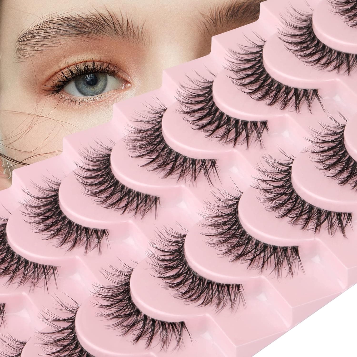False Eyelashes Strip Lashes Clear Band Eyelashes Natural Look 3D Curly Wispy Fake Lashes Pack Fluffy Faux Mink Eyelashes 10 Pairs by Zenotti