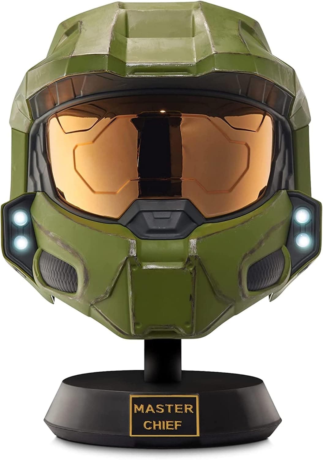 HALO Master Chief Deluxe Helmet with Stand - LED Lights on Each Side - Battle Damaged Paint - One Size Fits Most - Build Your Halo Universe, Green